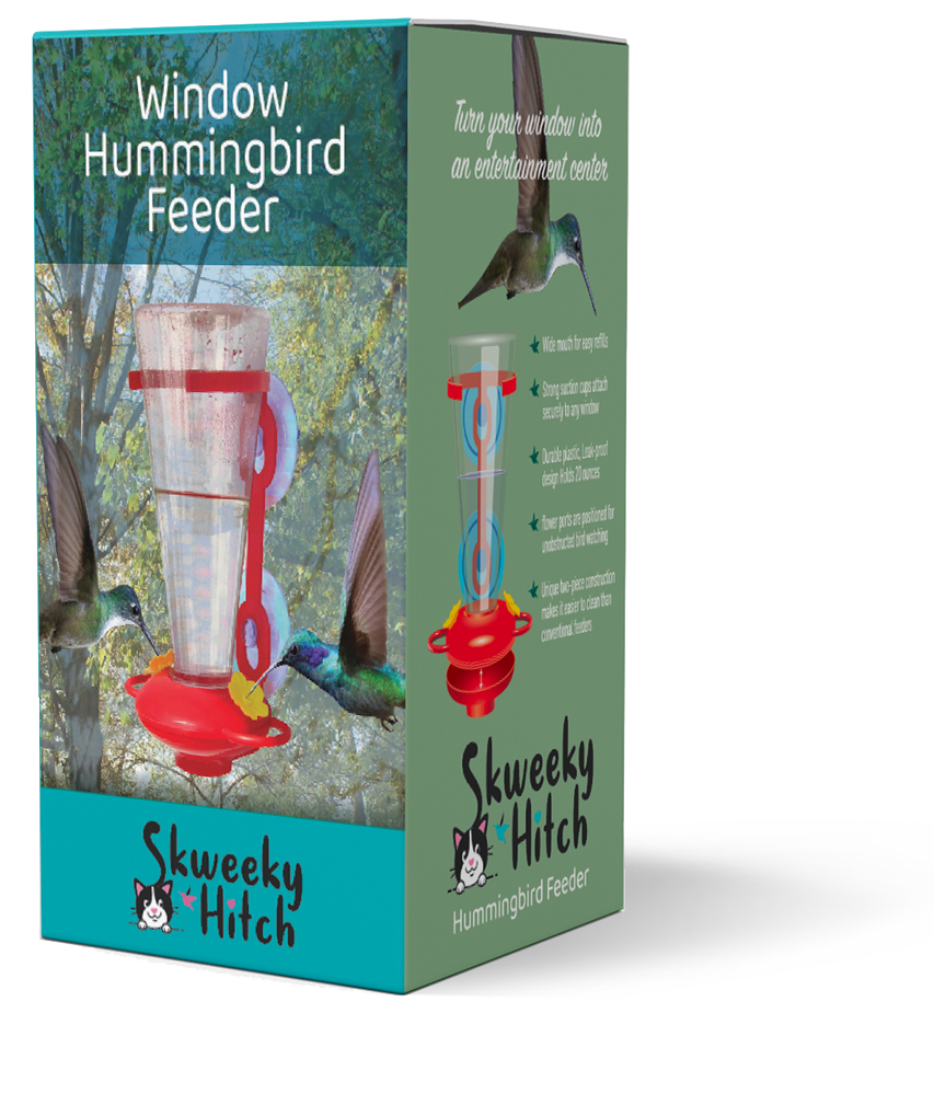 Informative packaging showcasing the features of the hummingbird feeder